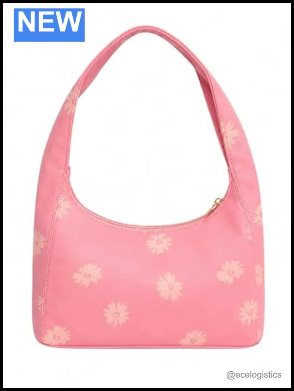 Hobo Shoulder Bag Floral Logo Handbag Zipper Top Everyday Purse